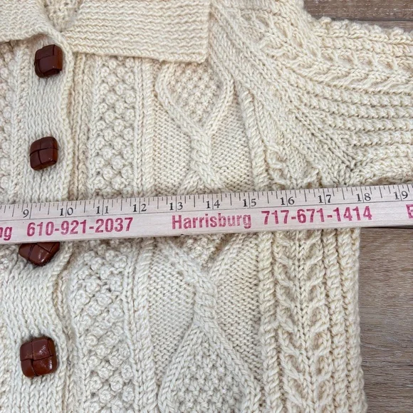 VTG Irish Aran Thick Chunky Cardigan Sweater Fisherman Cable-Knit Wool Handmade - Picture 5 of 10